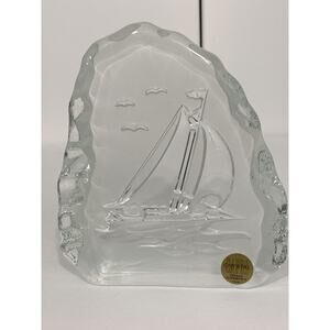 Capri Crystal Carved Ship Bookend Paperweight Made In Italy